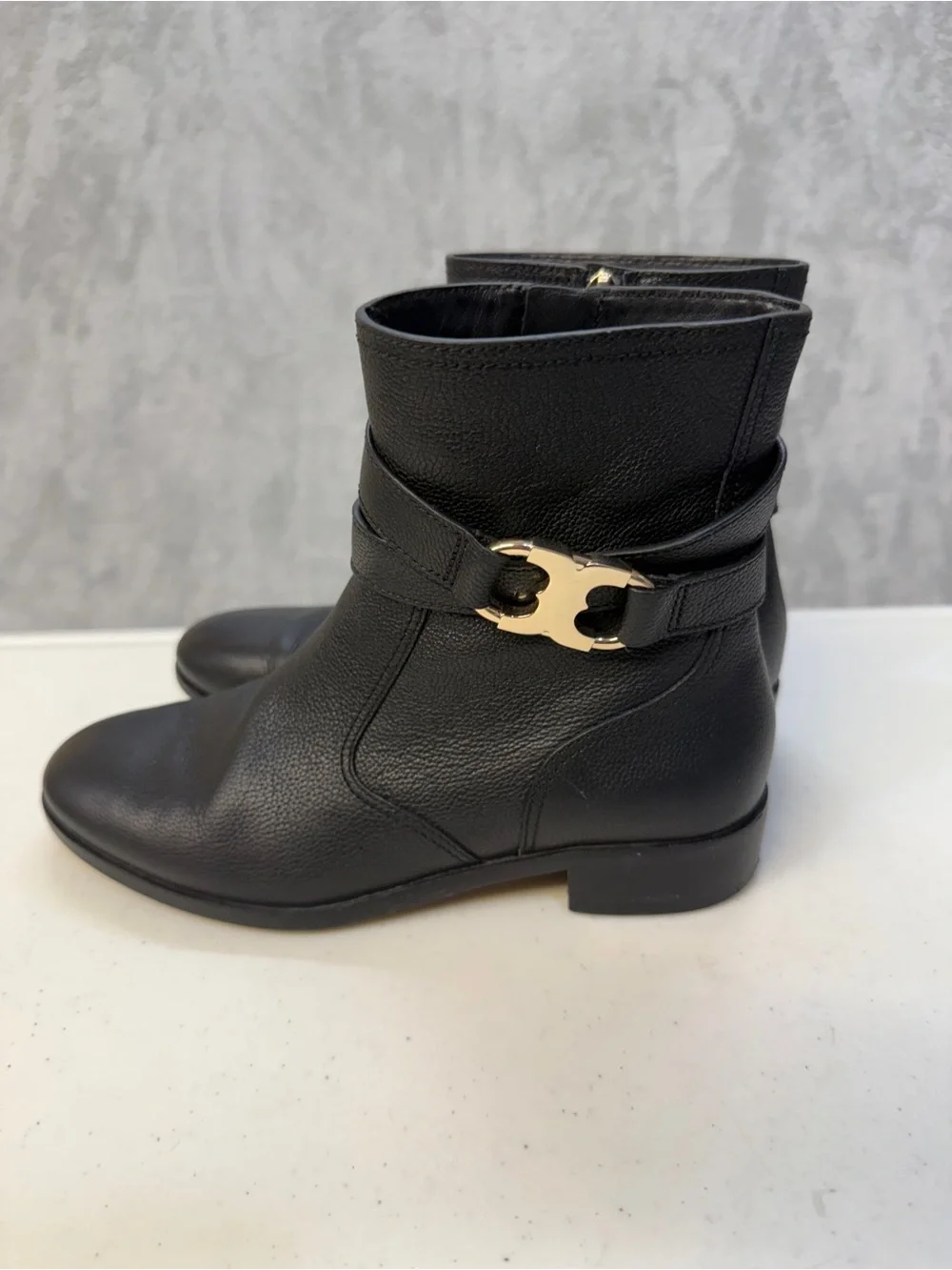 Tory Burch Gemini Link Ankle Boots Size 7 Black Leather Gold